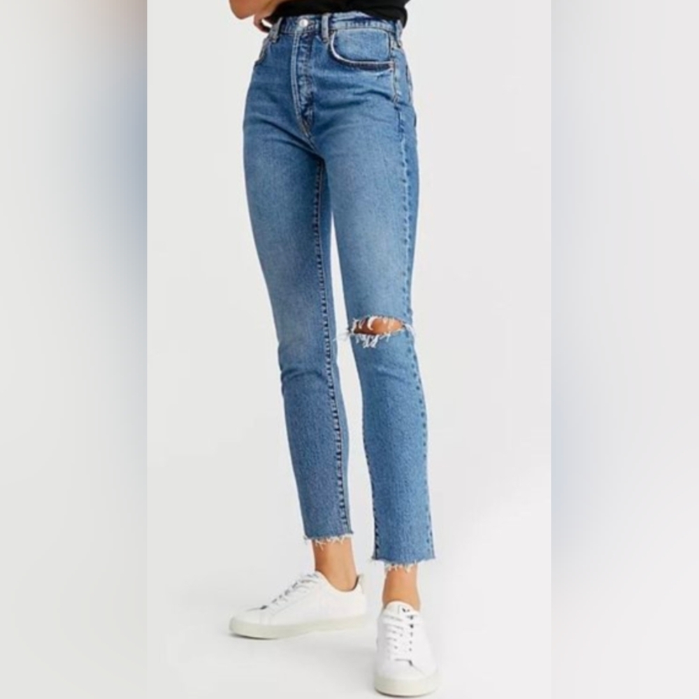Free People We the Free Stella High Rise Ripped Jeans Button Fly